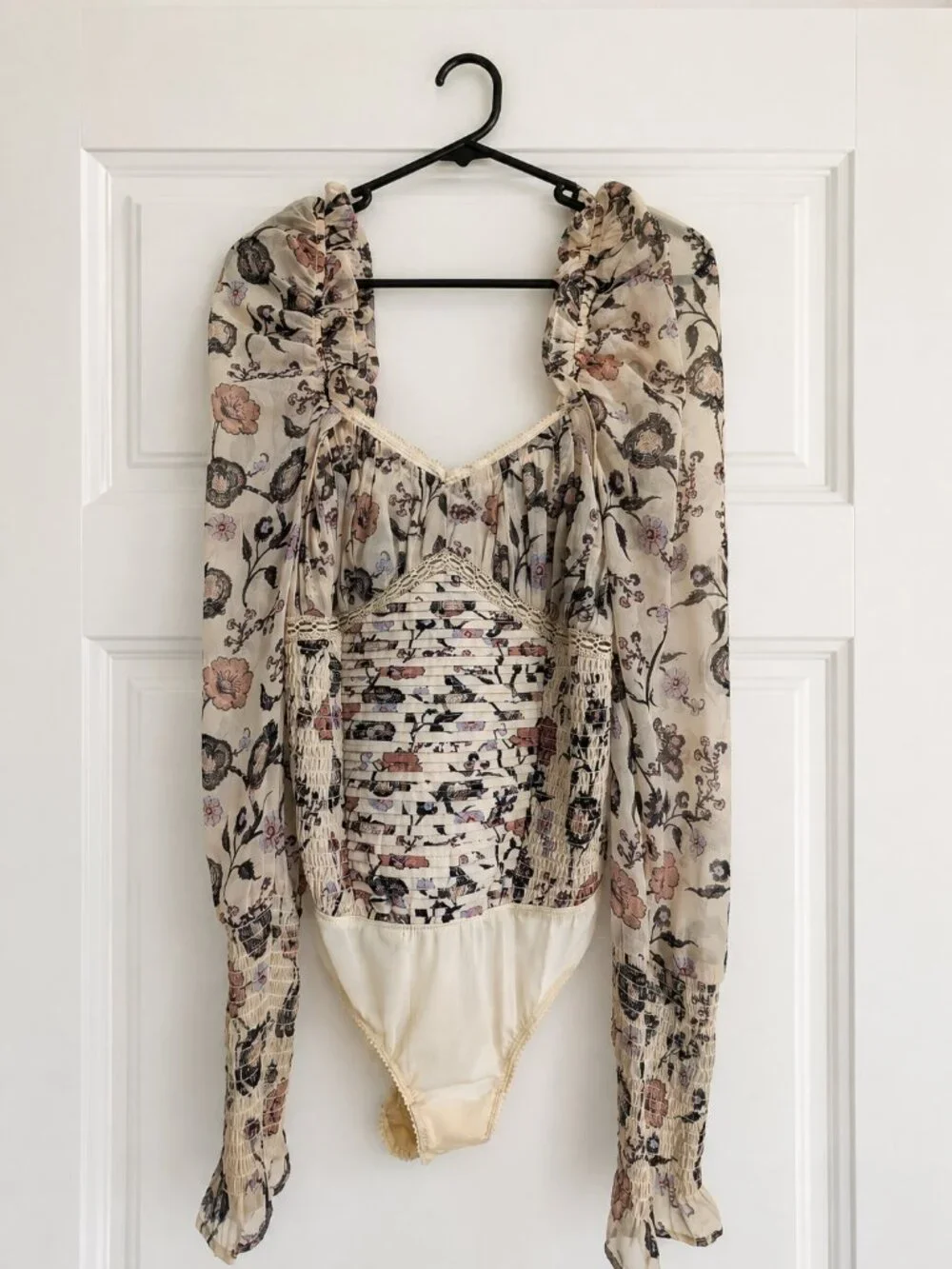 Free People Brunch Date Floral Bodysuit Ivory Size Small